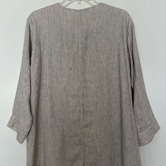 Eileen Fisher 100% Organic Linen Slub Pinstriped Long Sleeve Jacket Petite Large - Picture 7 of 11